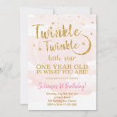 ピンク金ゴールドリトルスター1st誕生日招待状 招待状 (正面)