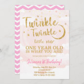 ピンク金ゴールドリトルスター1st誕生日招待状 招待状 (正面/裏面)