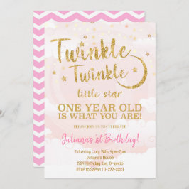 ピンク金ゴールドリトルスター1st誕生日招待状 招待状