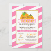 ピンク金ゴールドリトルパンプキンガール5th誕生日 招待状 (正面)