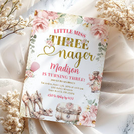 ピンク金ゴールドリトル恋しく思スレーネガー第3誕生日 招待状