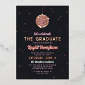 ピンク金ゴールドレトロディスコボールフレア卒業パーティー 箔招待状 (正面)