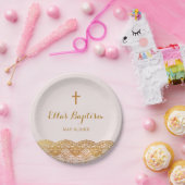 ピンク金ゴールドレースガールバプテスマ紙プレート ペーパープレート (パーティー)