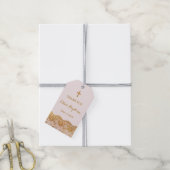 ピンク金ゴールドレース女の子サンキューバプテスマラベル ギフトタグ (より糸付き)