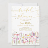 ピンク金ゴールドワイルドフラワーブライダルシャワー 招待状 (正面)