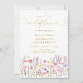 ピンク金ゴールドワイルドフラワーメドウ誕生日 招待状 (正面)
