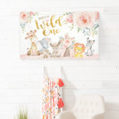 ピンク金ゴールドワイルドワンジャングルサファリアニマルズ誕生日 横断幕 (インサイチュ)