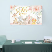 ピンク金ゴールドワイルドワンジャングルサファリアニマルズ誕生日 横断幕 (トレードショー)