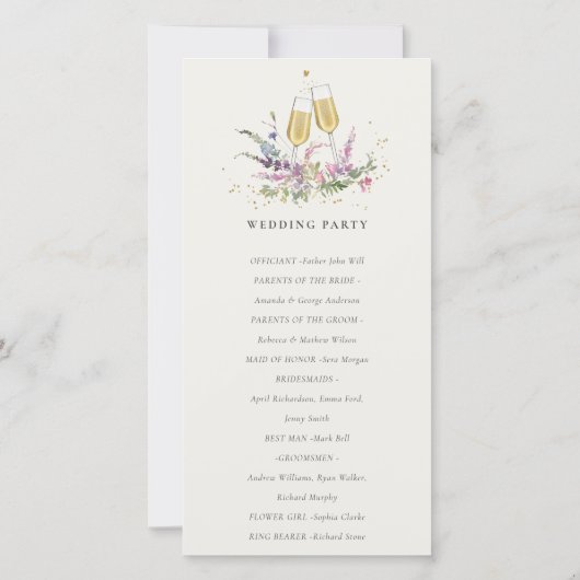 ピンク金ゴールドワイングラスフローラ結婚式 プログラム (裏面)