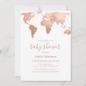 ピンク金ゴールドワールドマップトラベルアドベンチャーベビーシャワー 招待状 (正面)