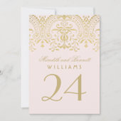 ピンク金ゴールドヴィンテージグラ結婚マーの表番号 招待状 (正面)