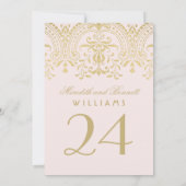 ピンク金ゴールドヴィンテージグラ結婚マーの表番号 招待状 (裏面)