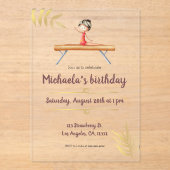 ピンク金ゴールド体操ガールオンビーム誕生日 アクリル招待状 (正面)