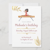 ピンク金ゴールド体操ガールオンビーム誕生日 招待状 (正面)