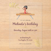 ピンク金ゴールド体操ガールバランスビーム誕生日 アクリル招待状 (正面)