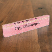 ピンク金ゴールド先生教育者プロフェッショナル デスクネームプレート (側面)