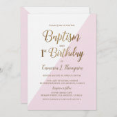 ピンク金ゴールド共同バプテスマと誕生日 招待状 (正面/裏面)