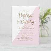 ピンク金ゴールド共同バプテスマと誕生日 招待状 (スタンド正面)