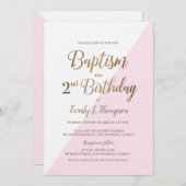ピンク金ゴールド共同バプテスマ2nd誕生日招待状 招待状 (正面/裏面)