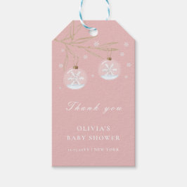 ピンク金ゴールド冬のスノーフレーク赤ちゃんシャワー ギフトタグ