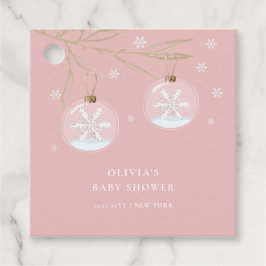 ピンク金ゴールド冬のスノーフレーク赤ちゃんシャワー フェイバータグ