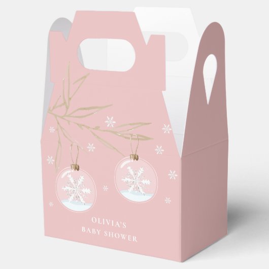 ピンク金ゴールド冬のスノーフレーク赤ちゃんシャワー フェイバーボックス (オープン)