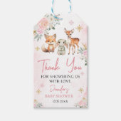ピンク金ゴールド冬の女の子の赤ちゃん感謝していシャワーユーラベル ギフトタグ (正面)