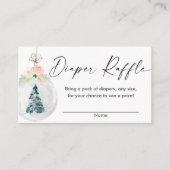 ピンク金ゴールド冬クリスマスツリーおむつラッフルカード エンクロージャーカード (正面)