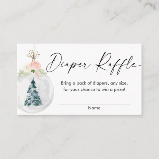 ピンク金ゴールド冬クリスマスツリーおむつラッフルカード エンクロージャーカード (正面)