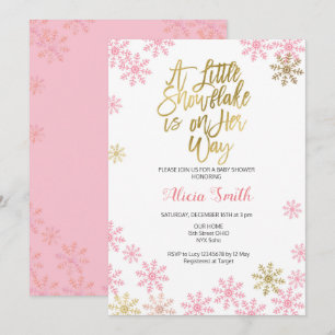 ピンク金ゴールド冬ワンダーランドガールベビーシャワー 招待状