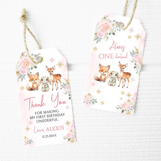 ピンク金ゴールド冬ワンダーランド誕生日感謝していユーラベル ギフトタグ