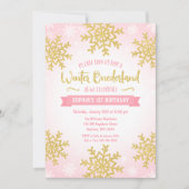 ピンク金ゴールド冬ワンダーランド1回目の誕生日 招待状 (正面)