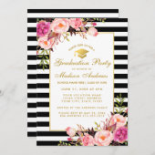 ピンク金ゴールド卒業パーティーストライプの招待状 招待状 (正面/裏面)