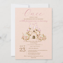 ピンク金ゴールド城プリンセスベビーシャワー 招待状