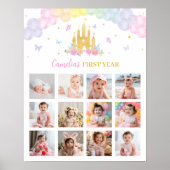 ピンク金ゴールド城プリンセス誕生日マイルストーンサイン ポスター (正面)