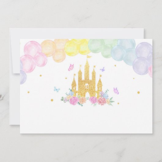 ピンク金ゴールド城プリンセス1st誕生日招待状 招待状 (裏面)