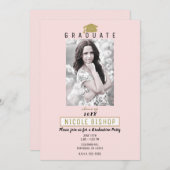 ピンク金ゴールド大学院写真モダン卒業パーティー 招待状 (正面/裏面)