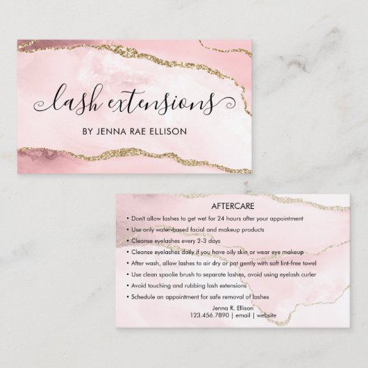 ピンク金ゴールド大理石アゲートラッシュアフターケアの指示 名刺 (正面/裏面)