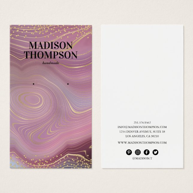 ピンク金ゴールド大理石ジュエリーイヤリングホルダー (正面&裏面)