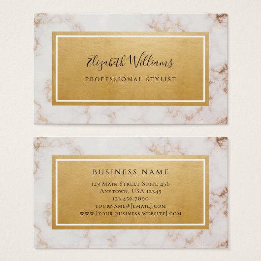 ピンク金ゴールド大理石スタイリスト名刺 (正面&裏面)