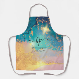 ピンク金ゴールド大理石ビジネススタッフユニフォームモノグラム エプロン