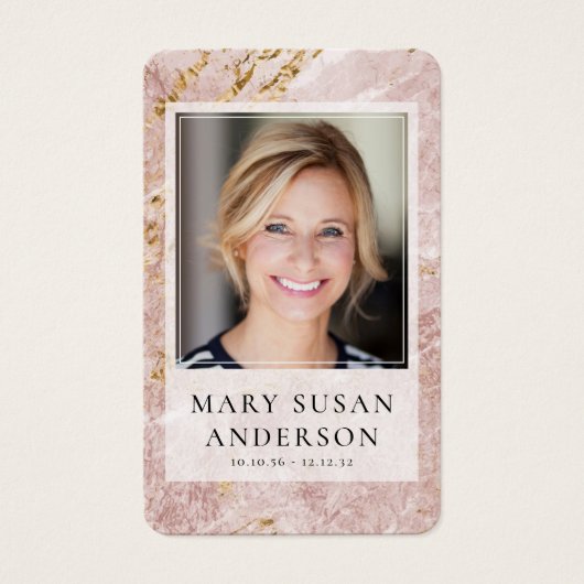 ピンク金ゴールド大理石写真記念祈りの言葉カード (正面)