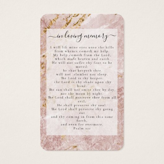 ピンク金ゴールド大理石写真記念祈りの言葉カード (裏面)