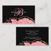 ピンク金ゴールド大理石瑪瑙ブラックメイクアップアーティスト 名刺 (正面/裏面)