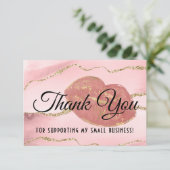 ピンク金ゴールド大理石瑪瑙リップグロスメイクアップ サンキューカード (スタンド正面)