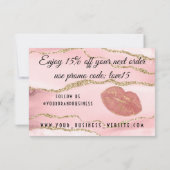 ピンク金ゴールド大理石瑪瑙リップグロスメイクアップ サンキューカード (裏面)