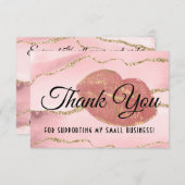 ピンク金ゴールド大理石瑪瑙リップグロスメイクアップ サンキューカード (正面/裏面)