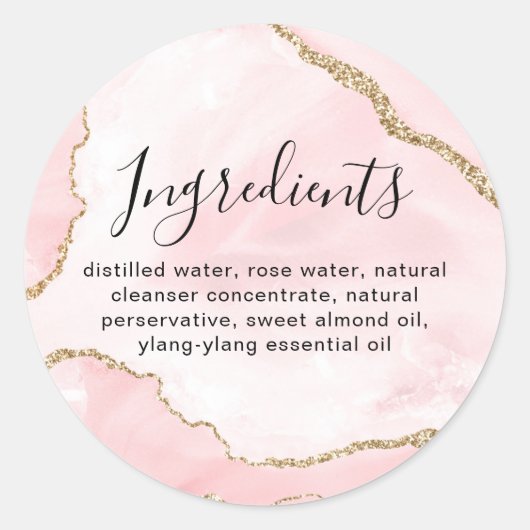 ピンク金ゴールド大理石美しい化粧品原料リスト ラウンドシール (正面)