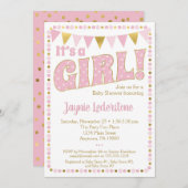 ピンク金ゴールド女の子の赤ちゃんシャワー招待状ドット 招待状 (正面/裏面)