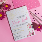 ピンク金ゴールド女性のカーボーイディスコバチェロレッテの旅程 箔招待状